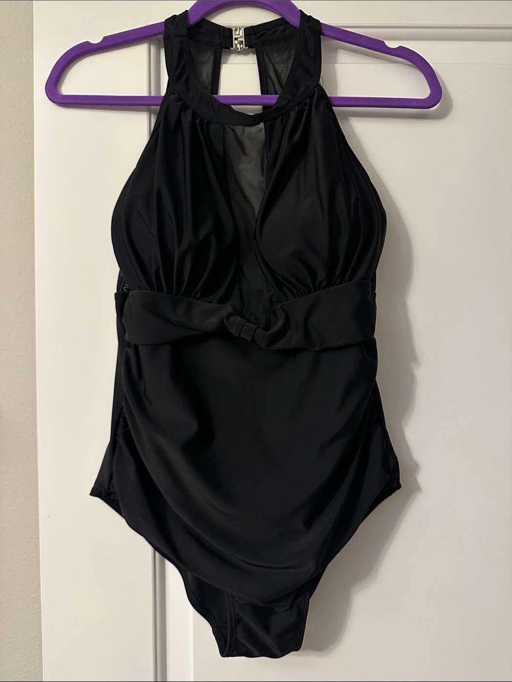 Sleek Black One-Piece Swimsuit with Twist Waist